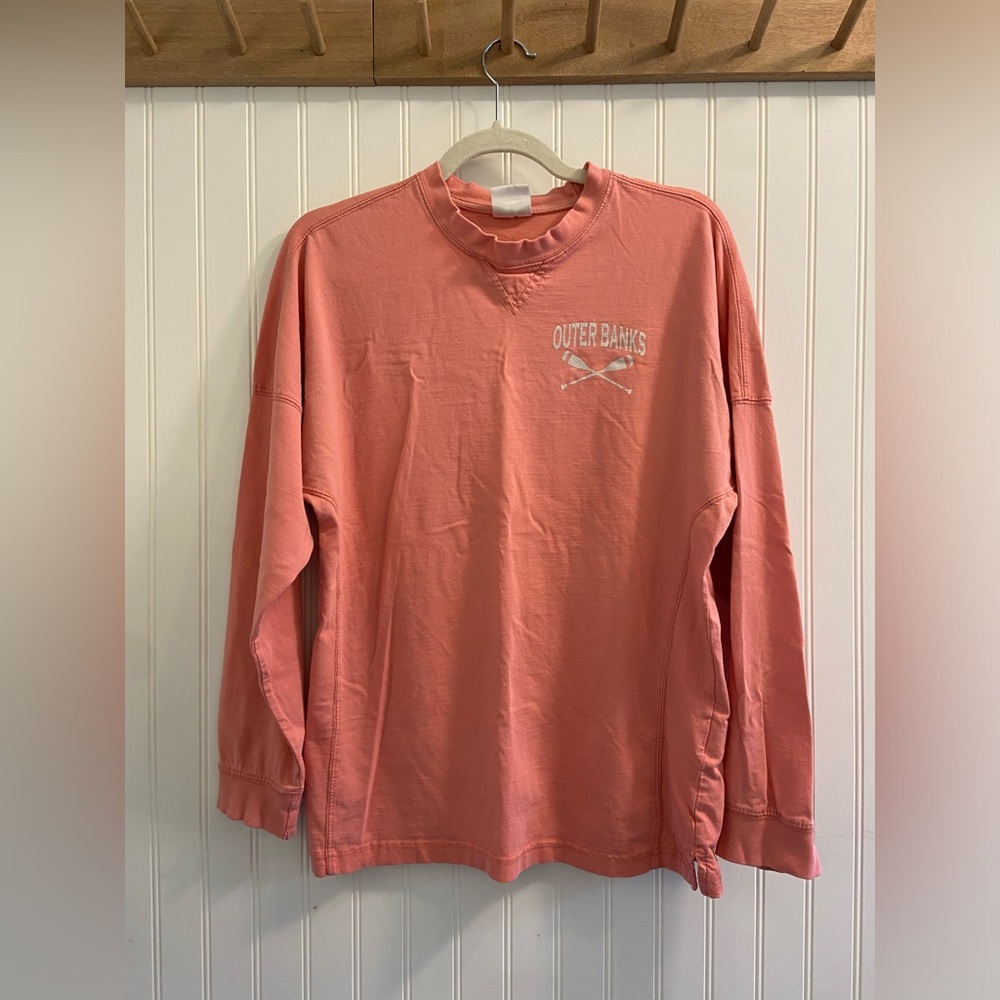 Vintage OBX Outer Banks Long Sleeve Tee Rowing Oars Pink White Soft Cotton XS